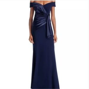 Eliza J Women's Navy Blue Mixed Media Off the Shoulder Gown Dress
